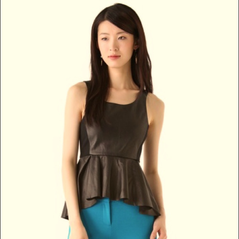 NWT Rebecca Minkoff Black Leather Peplum Tank